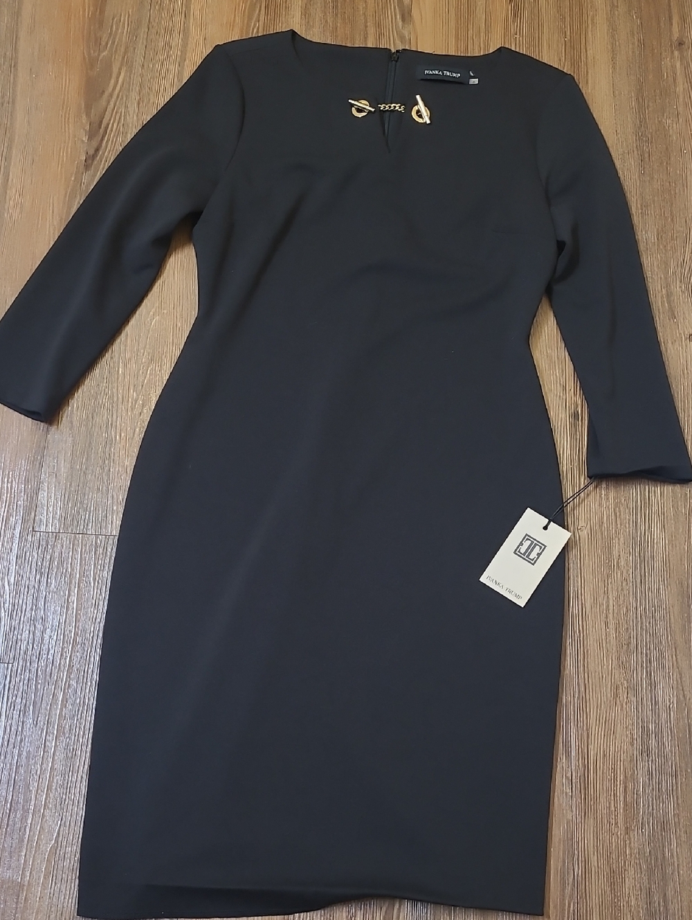 Ivanka Trump Black Long Sleeve Sheath Dress with Gold Hardware‎